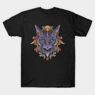 Gothic Cat Illustration Tattoo T-Shirt